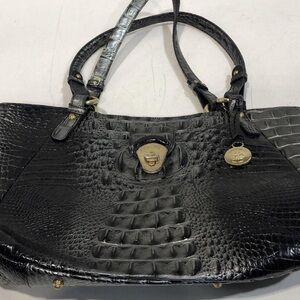 Brahmin Melbourne Turnlock Elegant Black Crocodile-Embossed Women's Tote